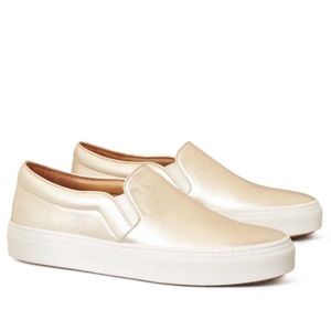 Tory Burch Metallic Leather Slip On Sneakers